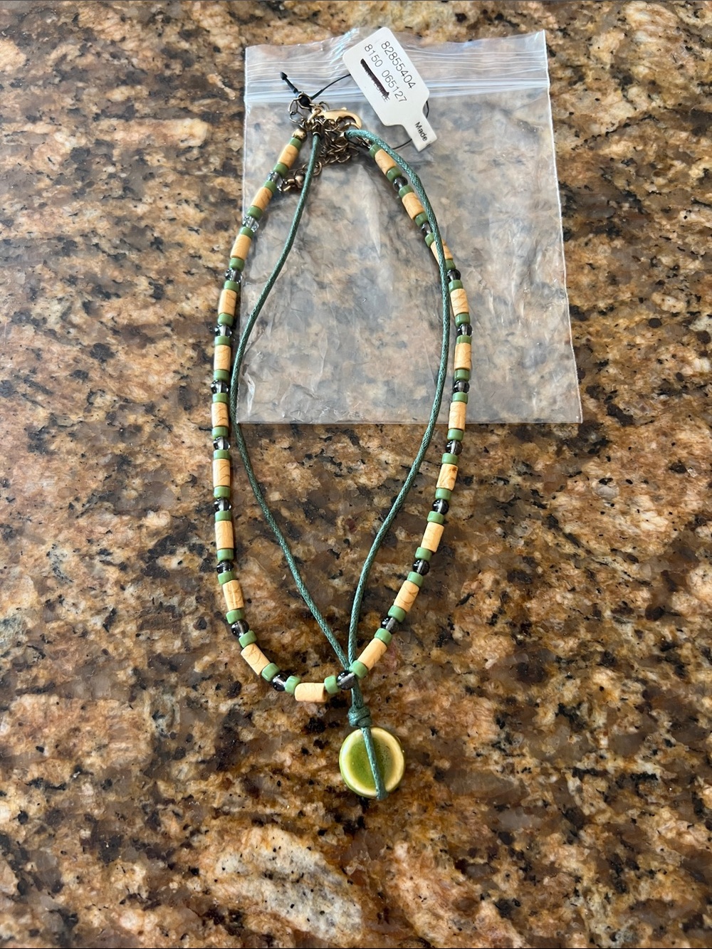 NWT Free People Green and Tan Beaded Cord Necklace